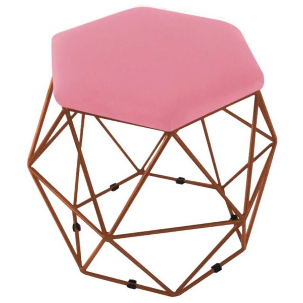 Puff Decorativo Aramado Onix Base Bronze Suede Rosa
