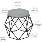 Puff Decorativo Aramado Preto Six L02 Linho Cinza Escuro - Ly