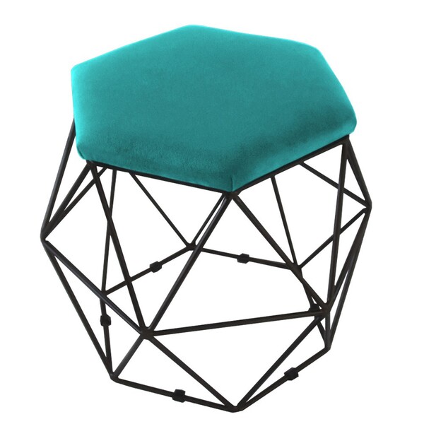 Puff Decorativo Aramado Preto - Suede Azul Turquesa - D A Dec