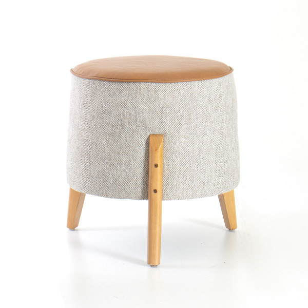 Puff Decorativo Austin Redondo Tecido Linho E Sintético Pés E