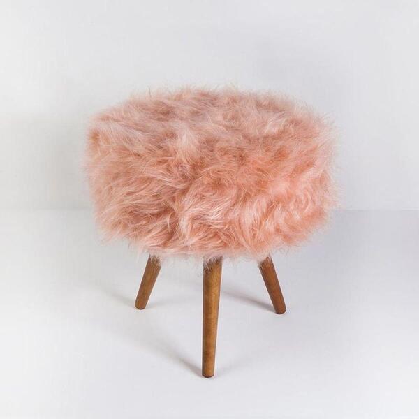 Puff Decorativo Banqueta Dóris Redondo Pelúcia Rose