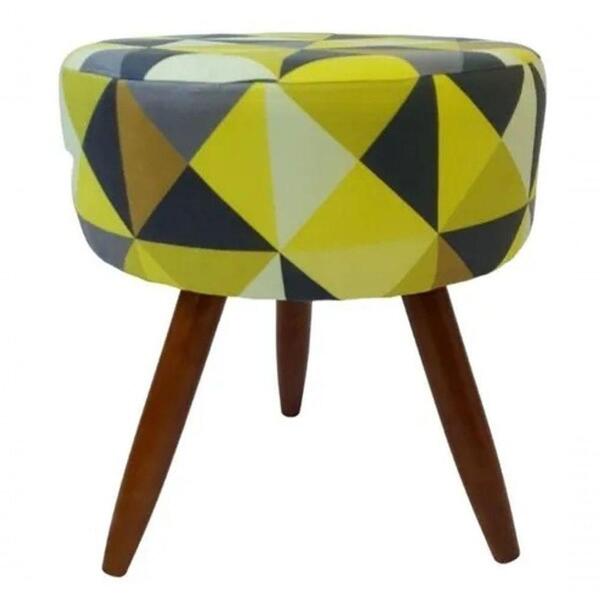 Puff Decorativo Banqueta Dóris Redondo Triangulo Amarelo