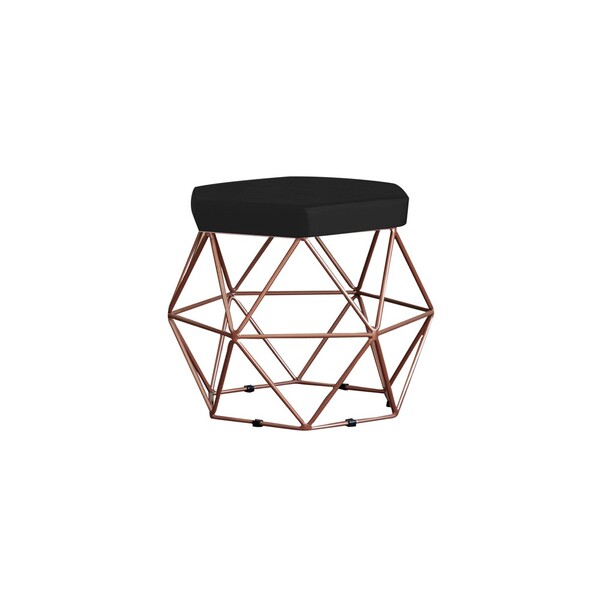 Puff Decorativo Base Bronze Elsa Veludo Preto - Gran Belo