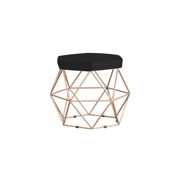 Puff Decorativo Base Gold Elsa Suede Preto G41 - Gran Belo