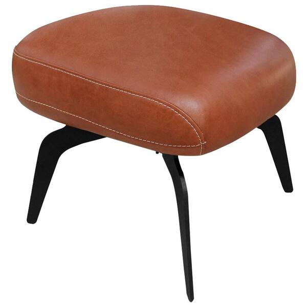 Puff Decorativo Base Madeira Nevada T02 Couro Caramelo - Mpoz