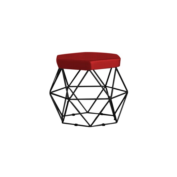 Puff Decorativo Base Preta Elsa Suede Vermelho G41 - Gran Belo