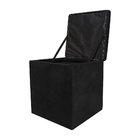 Puff Decorativo Baú Dani Quadrado Suede Preto – D'rossi