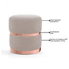 Puff Decorativo Cinto E Aro Rosê Round B-309 Veludo Bege