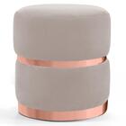 Puff Decorativo Cinto E Aro Rosê Round B-309 Veludo Bege