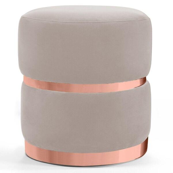 Puff Decorativo Cinto E Aro Rosê Round B-309 Veludo Bege