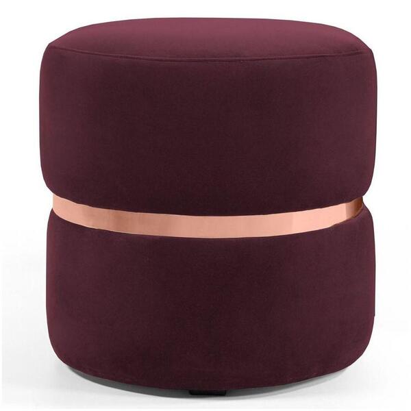 Puff Decorativo Com Cinto Rosê Round B-278 Veludo Marsala