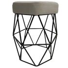 Puff Decorativo Cristal Veludo Bege Claro Base Preto