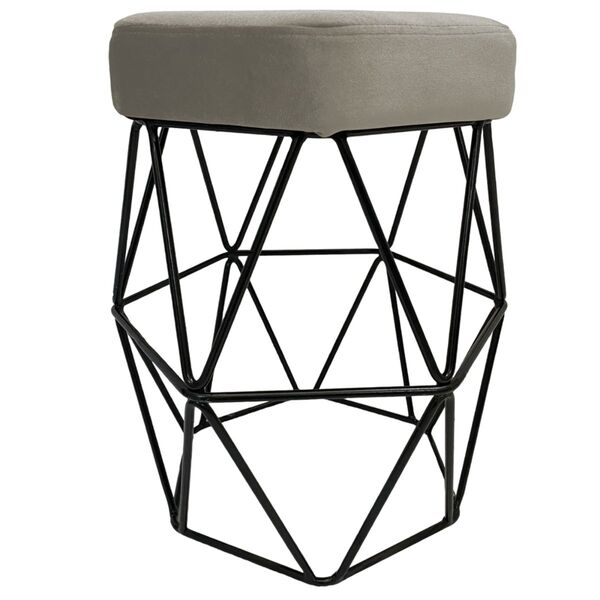 Puff Decorativo Cristal Veludo Bege Claro Base Preto