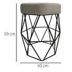 Puff Decorativo Cristal Veludo Bege Claro Base Preto