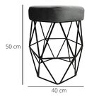 Puff Decorativo Cristal Veludo Cinza Escuro Base Preto