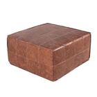 Puff Decorativo Em Couro Legítimo Mel Com Detalhe De Costura