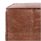 Puff Decorativo Em Couro Legítimo Mel Com Detalhe De Costura