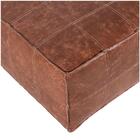 Puff Decorativo Em Couro Legítimo Mel Com Detalhe De Costura