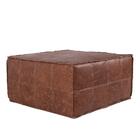 Puff Decorativo Em Couro Legítimo Mel Com Detalhe De Costura