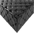 Puff Decorativo Em Couro Legítimo Preto Com Botões Encapados