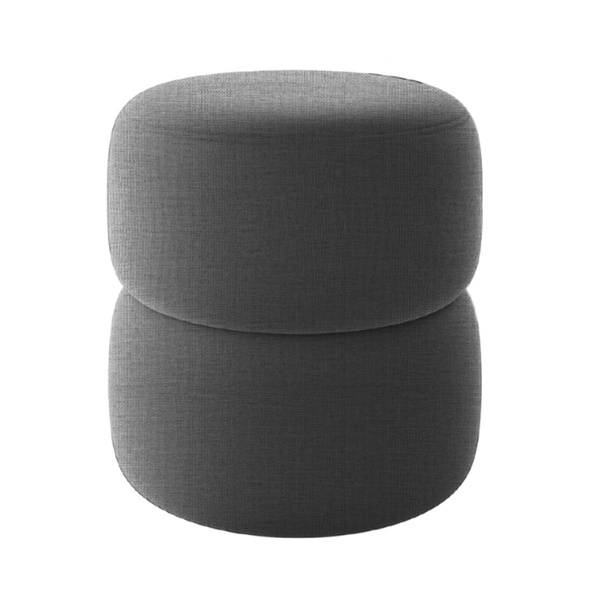 Puff Decorativo Estofado Para Sala Redondo Jasmin Linho Cinza