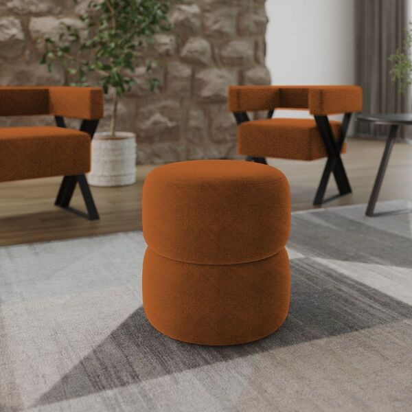 Puff Decorativo Estofado Para Sala Redondo Marí Bouclé Terrac