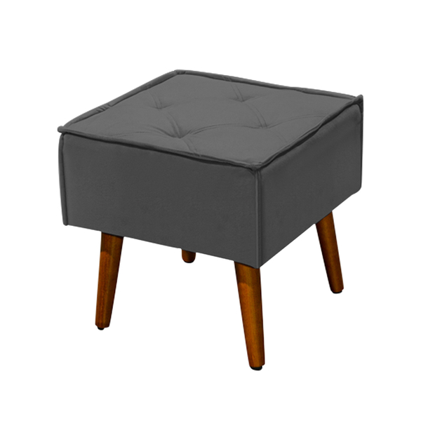 Puff Decorativo Florença Pés Palito Madeira Veludo Cinza Chum