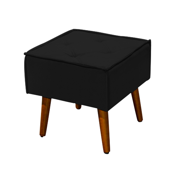 Puff Decorativo Florença Pés Palito Madeira Veludo Preto