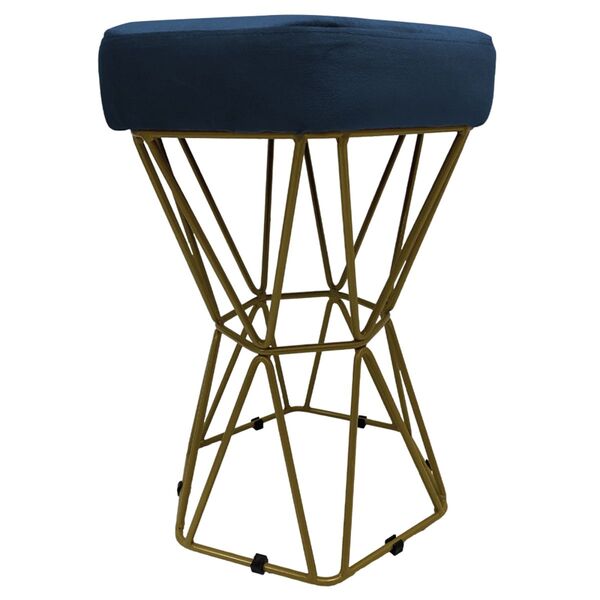 Puff Decorativo Hexágono Diamante Veludo Azul Marinho Base Do