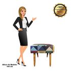 Puff Decorativo Ibiza Quadrado Estampado Triângulo Pés Palito