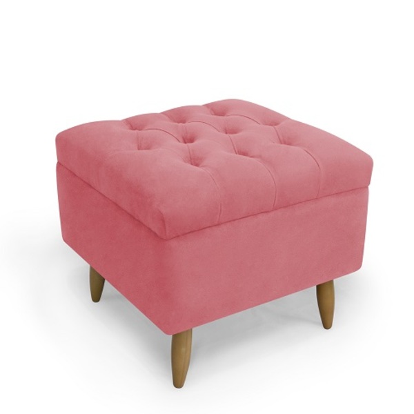 Puff Decorativo Isis Suede Rosa - Meular Decorações