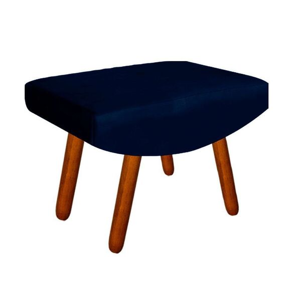 Puff Decorativo Josy Suede Azul Marinho Pés Palito Castanho D