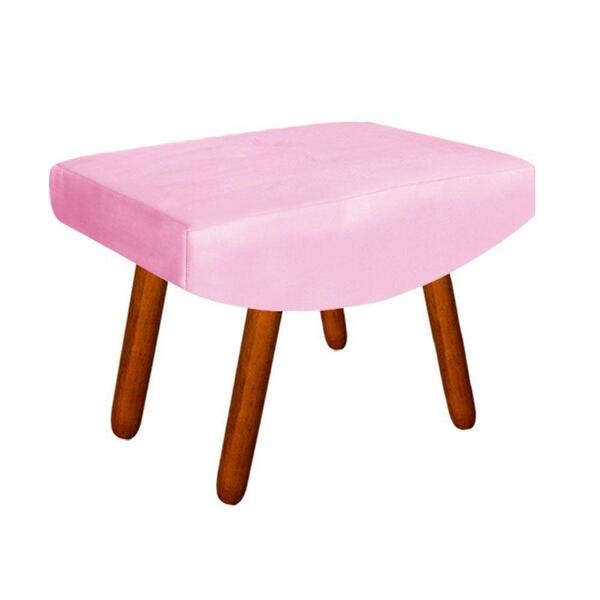 Puff Decorativo Josy Suede Rosa Bebê Pés Palito Castanho