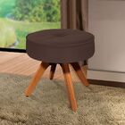 Puff Decorativo Julia Redondo Suede Marrom Base Madeira Mm35