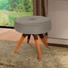 Puff Decorativo Julia Redondo Suede Marrom Rato Base Madeira