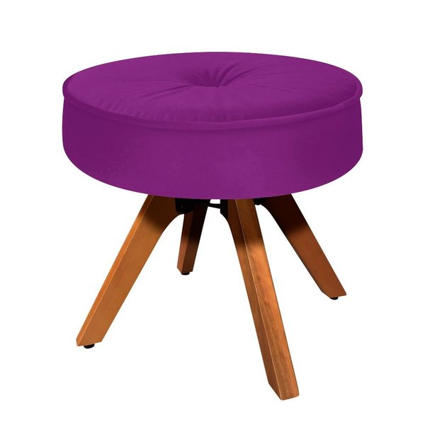 Puff Decorativo Julia Redondo Suede Roxo Com Base Giratória D