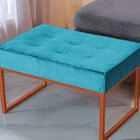 Puff Decorativo Karina Base Bronze Veludo Azul Turquesa - Mon