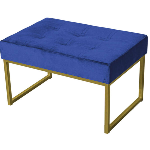 Puff Decorativo Karina Base Gold Veludo Azul Marinho - Montan