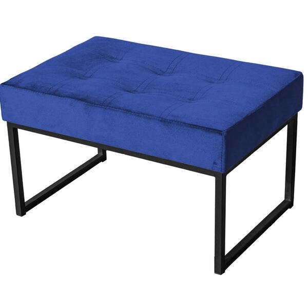 Puff Decorativo Karina Base Preta Veludo Azul Marinho - Monta