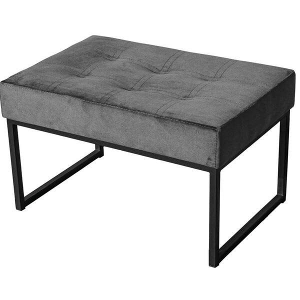 Puff Decorativo Karina Base Preta Veludo Cinza - Montanaris D