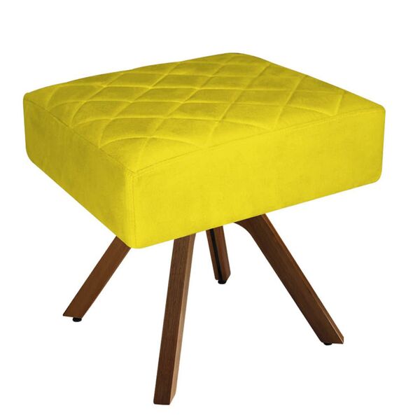 Puff Decorativo Lisa Suede Amarelo Com Base Giratória  - Domi