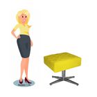 Puff Decorativo Lisa Suede Amarelo Com Base Giratória Aço  -