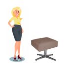 Puff Decorativo Lisa Suede Bege Rosado Com Base Giratória Aço