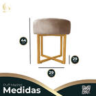 Puff Decorativo Madrid Luxo Dourado Assento Suede Capuccino -