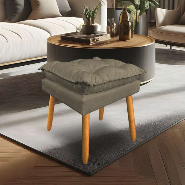 Puff Decorativo Opala Suede Cappuccino Pés Palito Dal Poz Est
