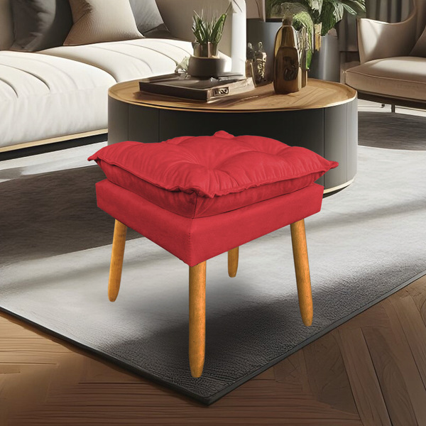 Puff Decorativo Opala Suede Vermelho Pés Palito Dal Poz Estof