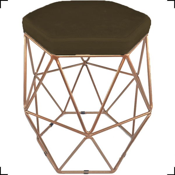 Puff Decorativo Para Penteadeira Hexagonal Aramado Base Bronz
