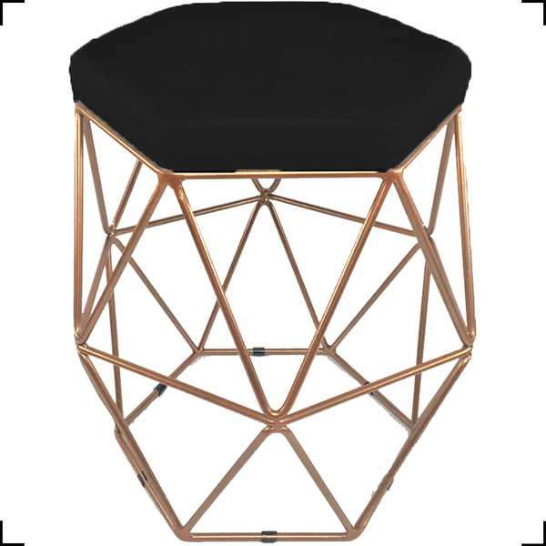 Puff Decorativo Para Penteadeira Hexagonal Aramado Base Bronz