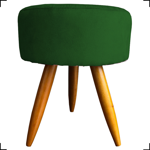 Puff Decorativo Para Quarto Redondo Suede Verde Pé Castanho -