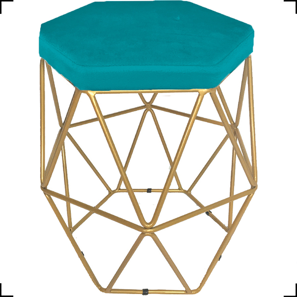 Puff Decorativo Para Sala Hexagonal Aramado Base Dourada Sued